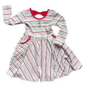 Eleanor Rose Girls 4-5 Holiday Stripe Annie Skater Dress Bow Back Twirl Pockets‎